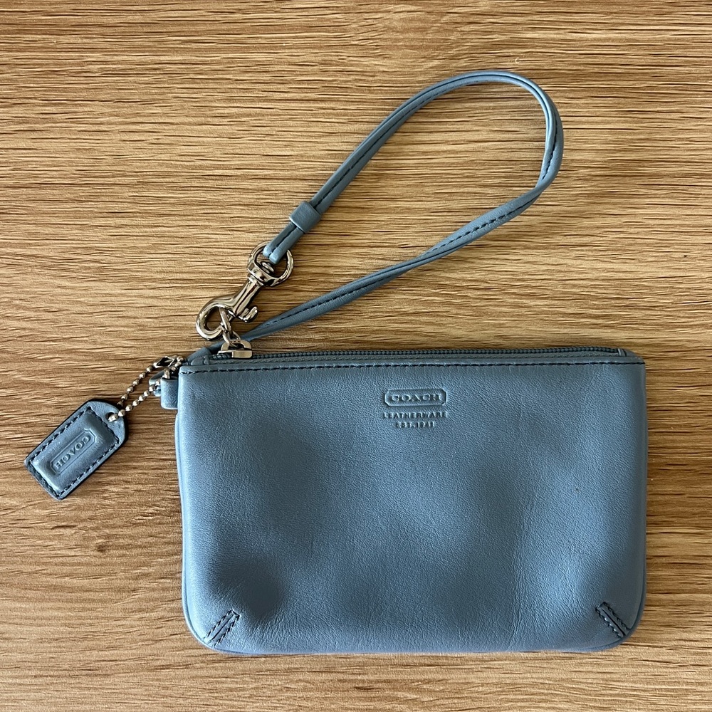 Coach Slate Blue Leather Wristlet